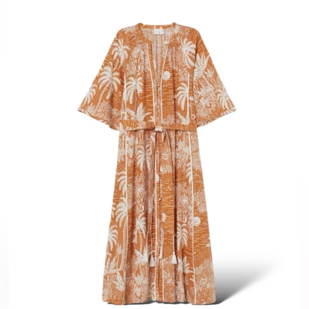 Palm Print Kaftan Dress Duster Button Down